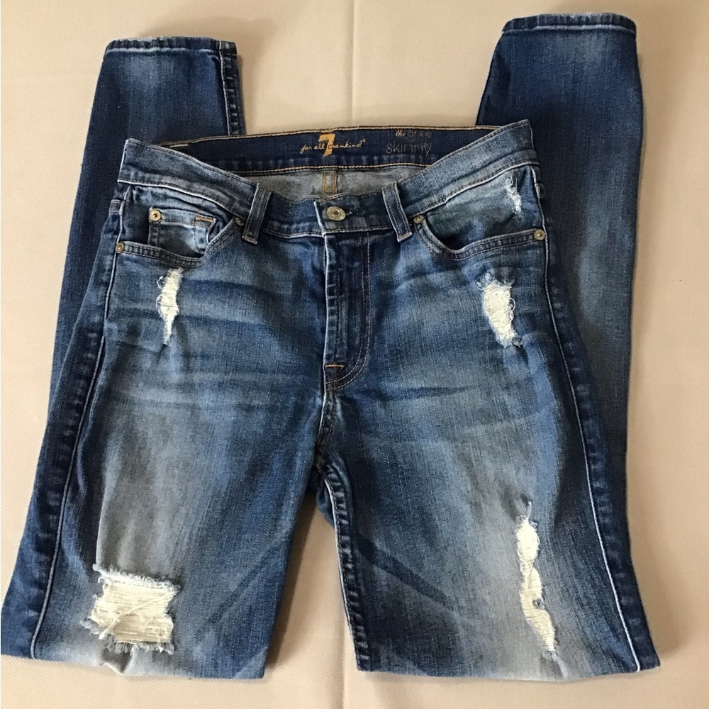 7 For All Mankind Blue The Ankle Skinny Jeans - Picture 4 of 16